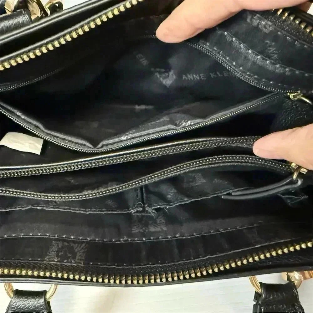 Anne Klein Women's Black Satchel Bag with Gold Horsebit Detail - Picture 3 of 12